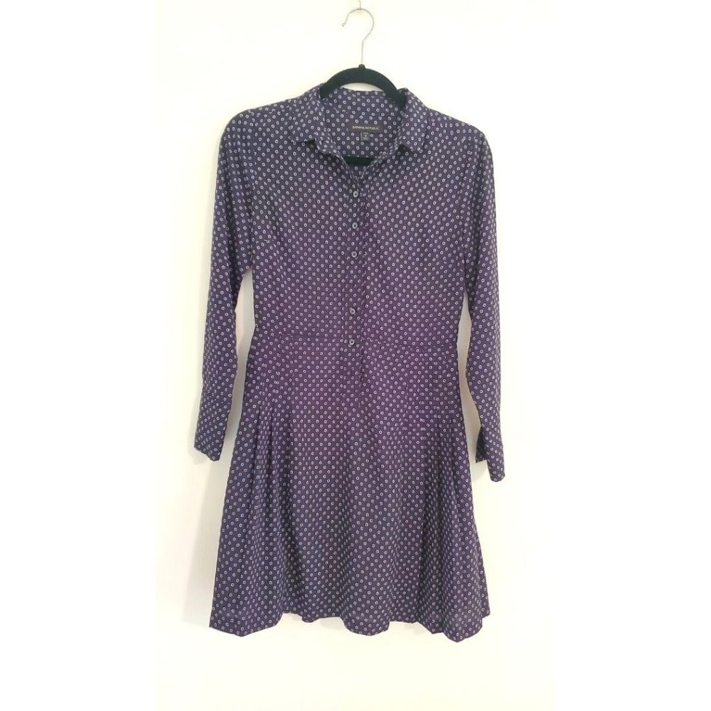 Banana Republic Navy Blue Long Sleeve Pleated Dress